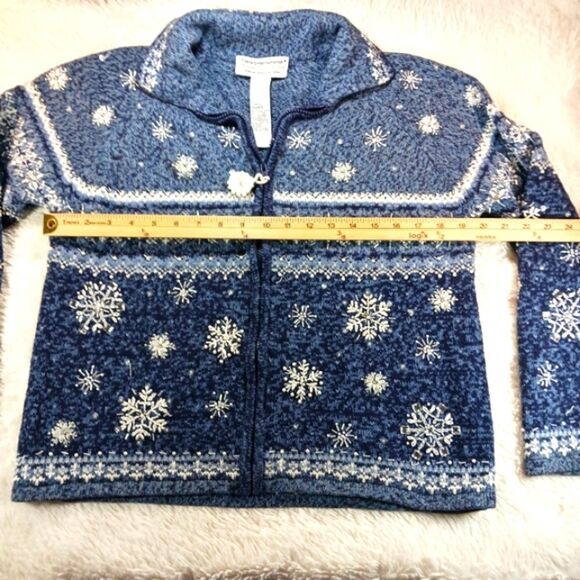 Tiara Internation 2004 Christmas Blue Snowflake Knit Zip-Up Cardigan Women's L.. - Picture 7 of 10